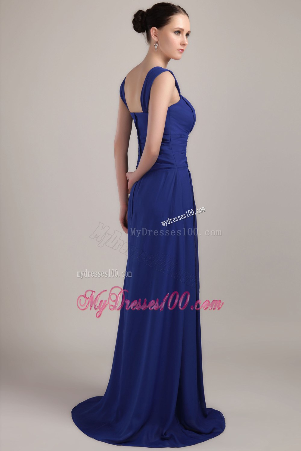 Royal Blue Straps Pleated Long Junior Bridesmaid Dress with Zipper up