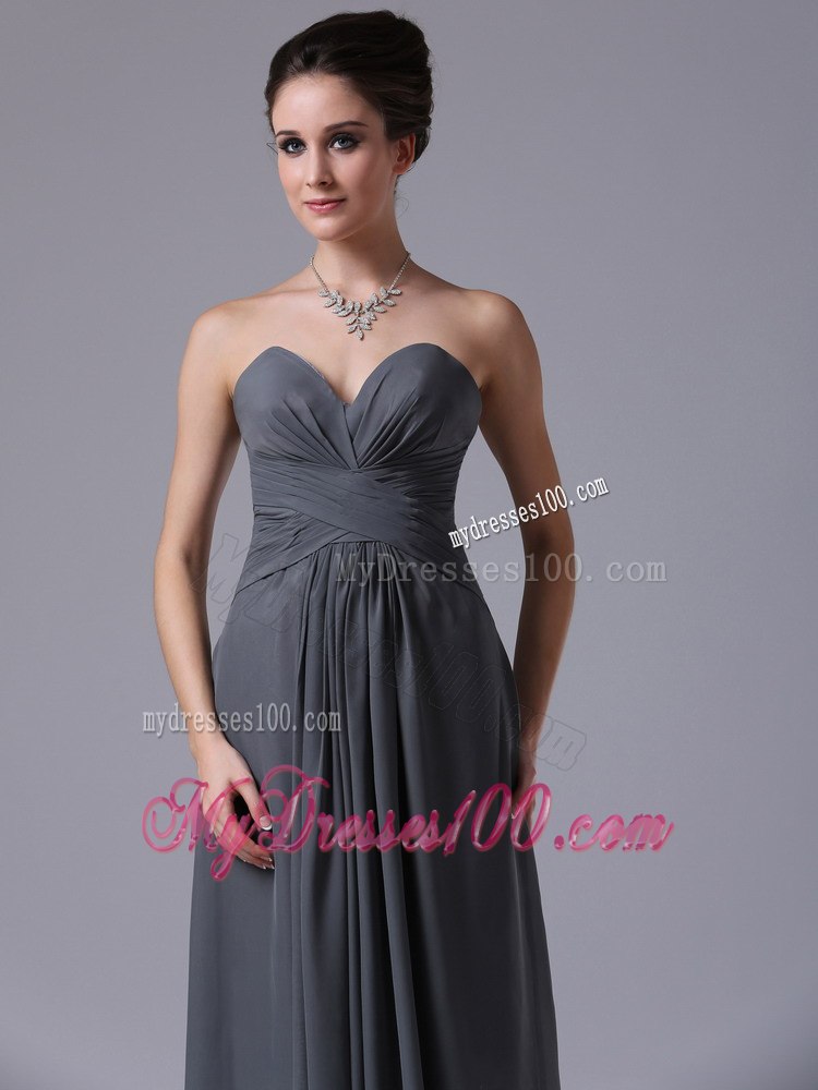 Grey Sweetheart Strapless Pleated Empire Tea Length Bridesmaid Dresses