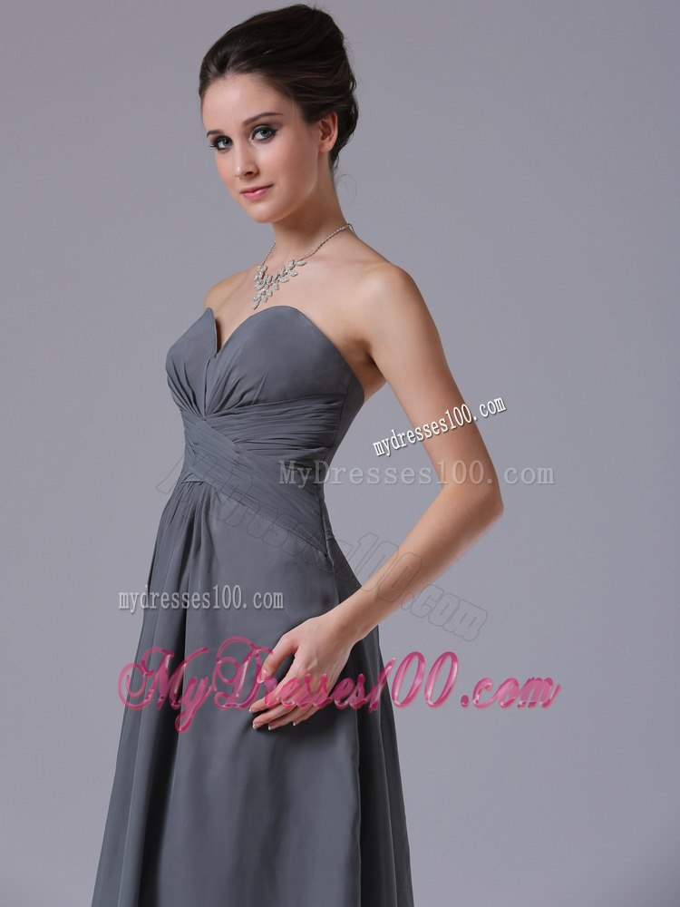 Grey Sweetheart Strapless Pleated Empire Tea Length Bridesmaid Dresses