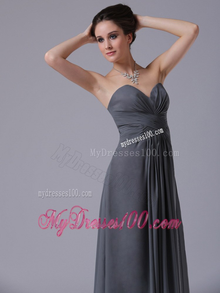 Grey Sweetheart Strapless Pleated Empire Tea Length Bridesmaid Dresses
