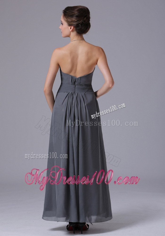 Grey Sweetheart Strapless Pleated Empire Tea Length Bridesmaid Dresses
