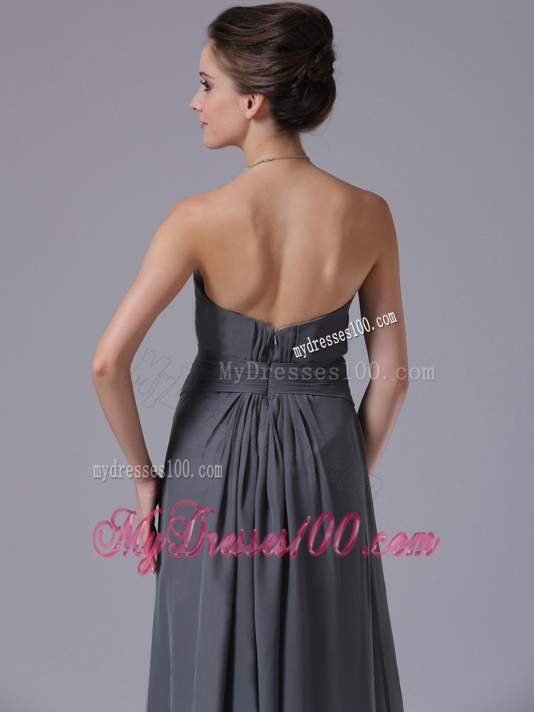 Grey Sweetheart Strapless Pleated Empire Tea Length Bridesmaid Dresses
