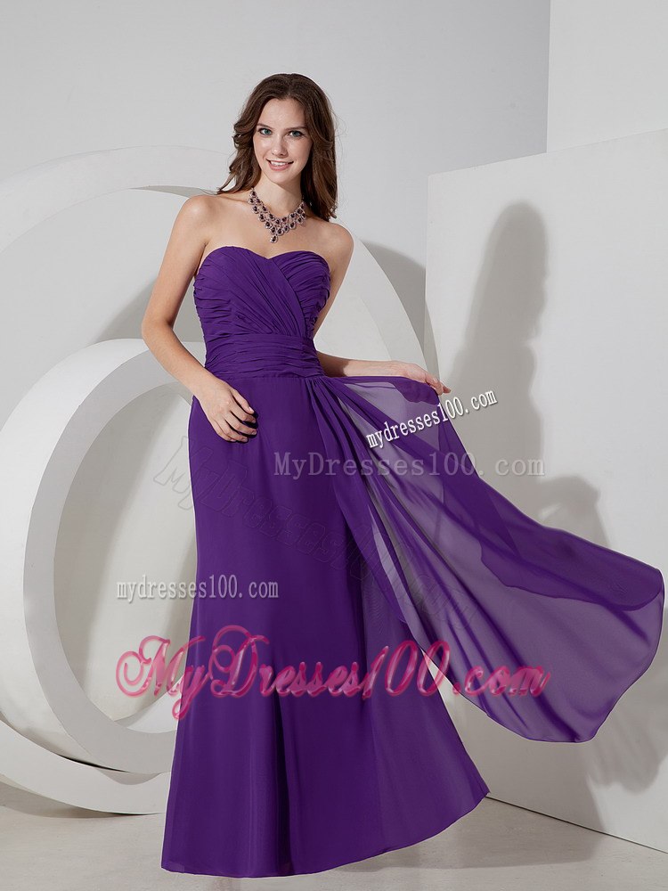 Purple Sweetheart Ruched Chiffon Strapless Maid of Honor Dress