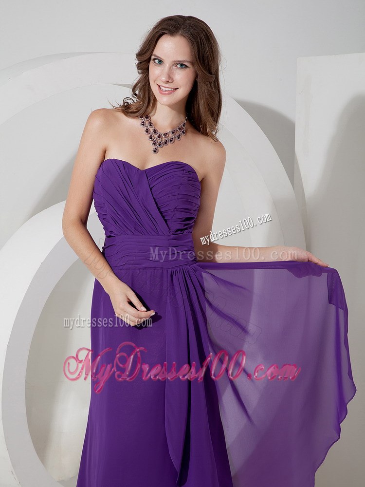 Purple Sweetheart Ruched Chiffon Strapless Maid of Honor Dress