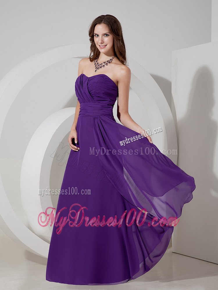 Purple Sweetheart Ruched Chiffon Strapless Maid of Honor Dress
