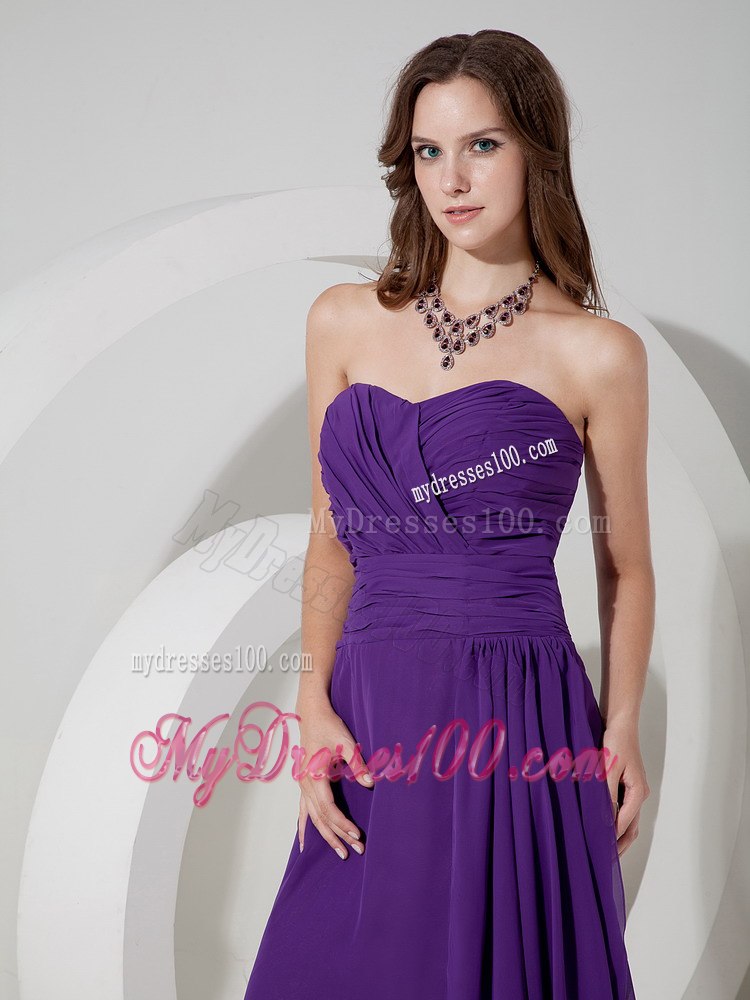 Purple Sweetheart Ruched Chiffon Strapless Maid of Honor Dress