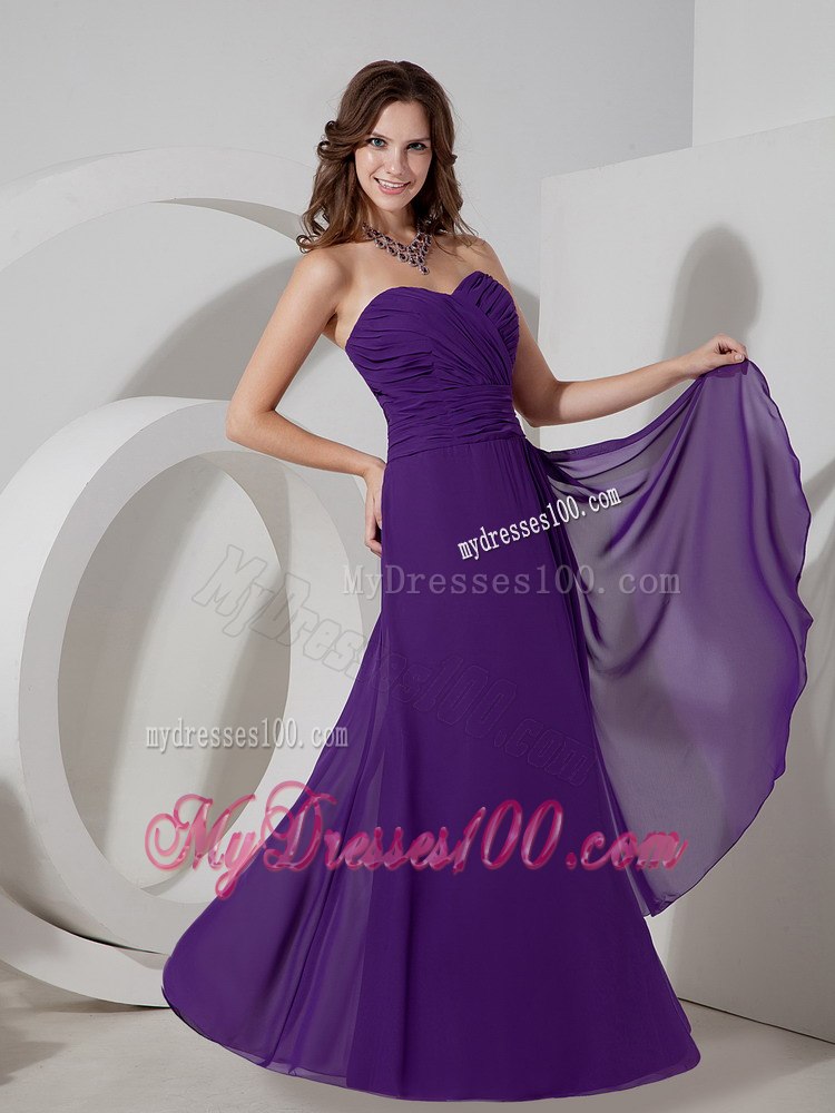 Purple Sweetheart Ruched Chiffon Strapless Maid of Honor Dress