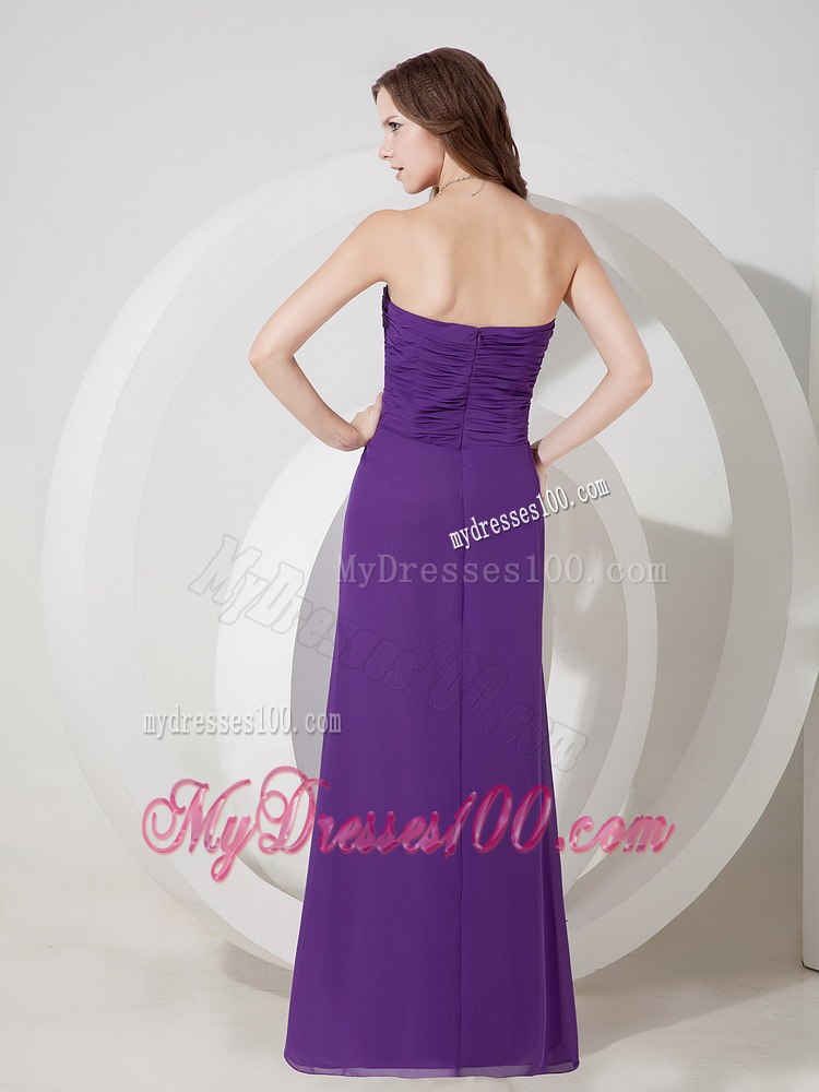 Purple Sweetheart Ruched Chiffon Strapless Maid of Honor Dress