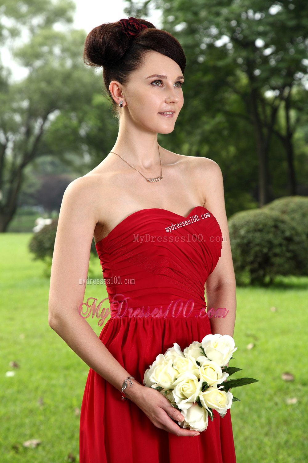 Wine Red Sweetheart Strapless Ruching Maid of Honor Dress Short