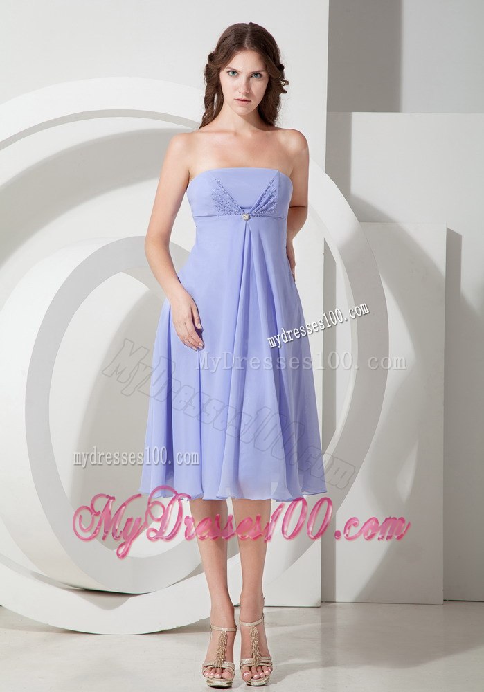 Lilac Short Empire Strapless Dresses For Bridesmaid with Zipper up