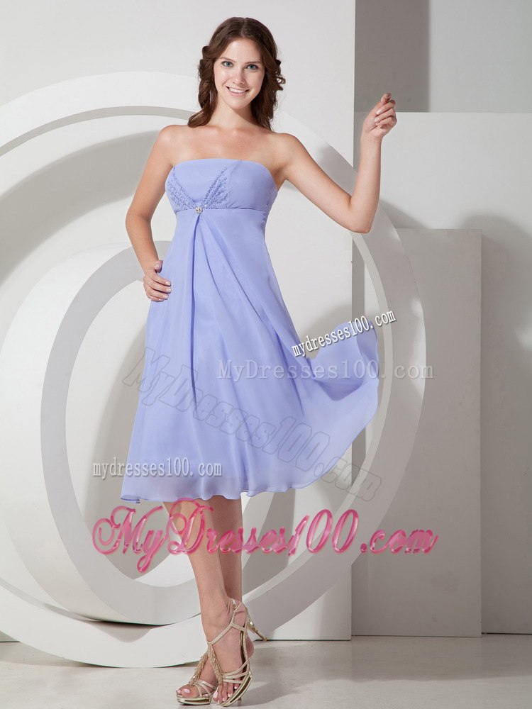 Lilac Short Empire Strapless Dresses For Bridesmaid with Zipper up