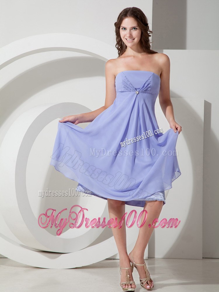 Lilac Short Empire Strapless Dresses For Bridesmaid with Zipper up
