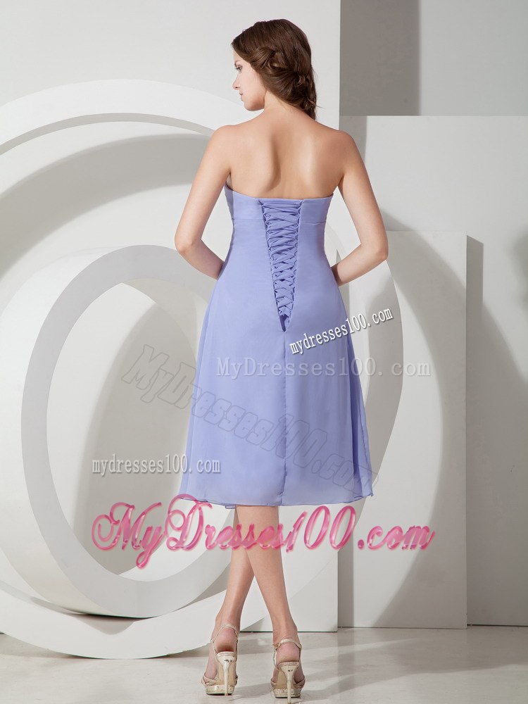 Lilac Short Empire Strapless Dresses For Bridesmaid with Zipper up