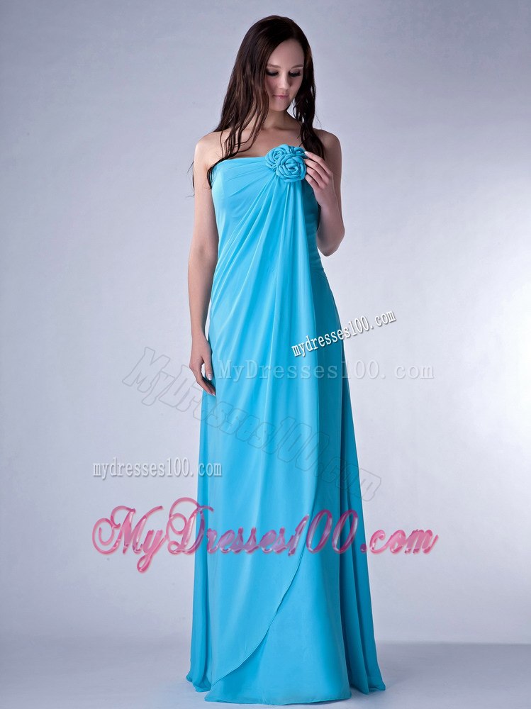 Blue Empire Ruched Strapless Floor Length Junior Bridesmaid Dress