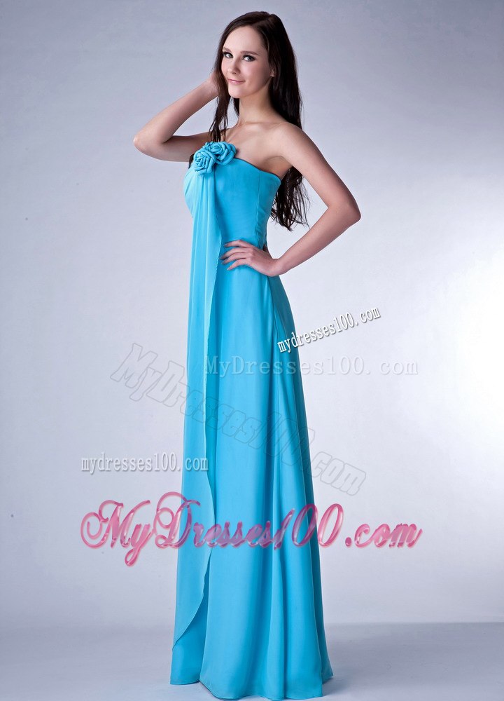 Blue Empire Ruched Strapless Floor Length Junior Bridesmaid Dress