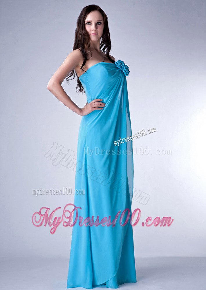Blue Empire Ruched Strapless Floor Length Junior Bridesmaid Dress