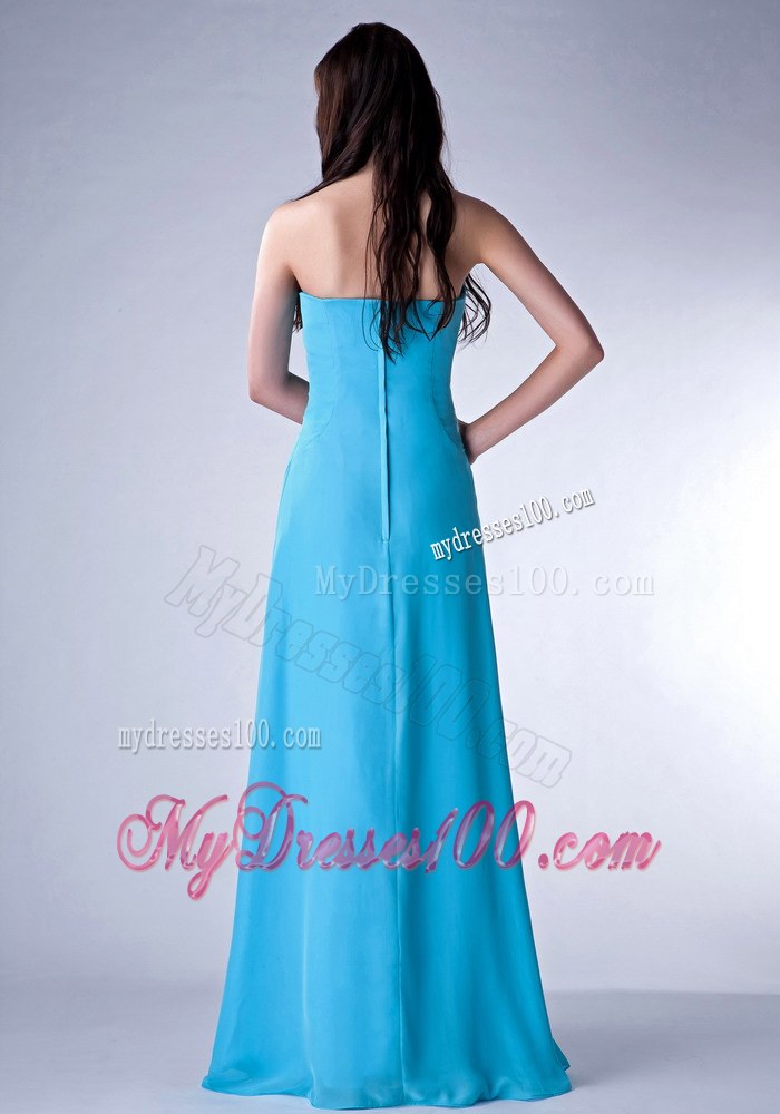 Blue Empire Ruched Strapless Floor Length Junior Bridesmaid Dress