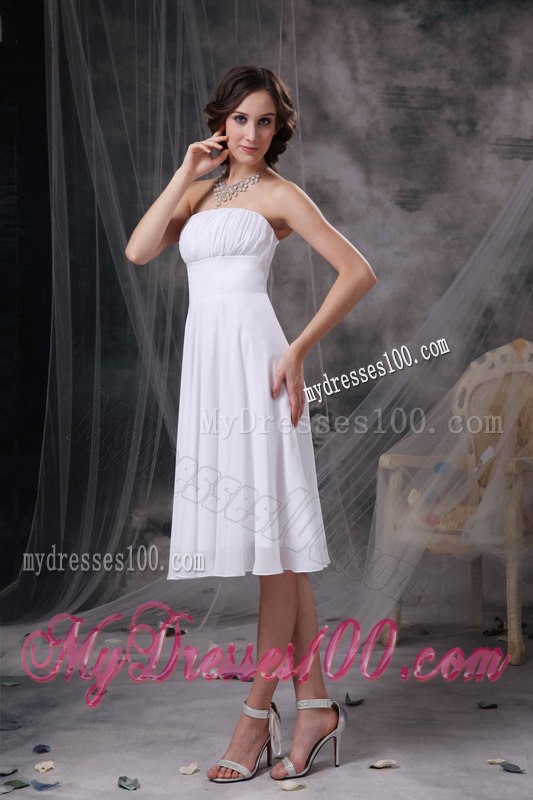 White Strapless Ruched Short Junior Bridesmaid Dress with Zipper Up back