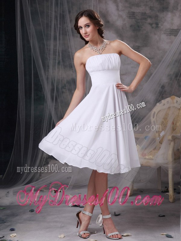 White Strapless Ruched Short Junior Bridesmaid Dress with Zipper Up back