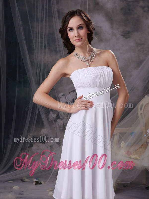 White Strapless Ruched Short Junior Bridesmaid Dress with Zipper Up back