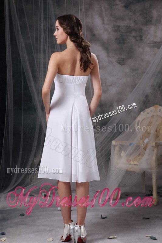White Strapless Ruched Short Junior Bridesmaid Dress with Zipper Up back