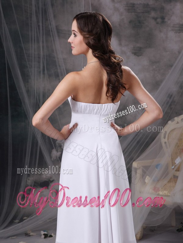 White Strapless Ruched Short Junior Bridesmaid Dress with Zipper Up back