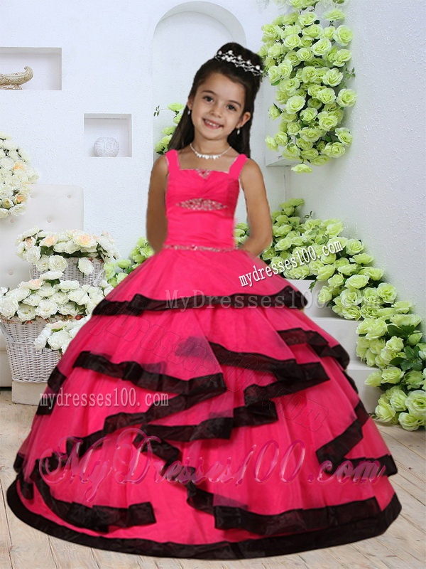 Beautiful Straps Beading Little Girl Pageant Dress with Layers and Ruching