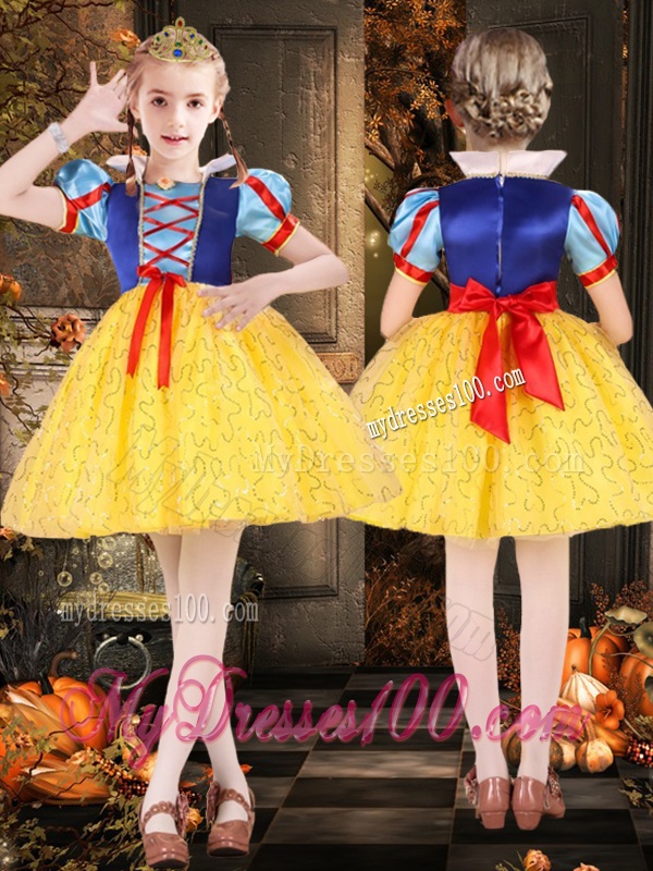 Cheap Short Sleeves Bowknot Little Girl Pageant Dress in Multi Color