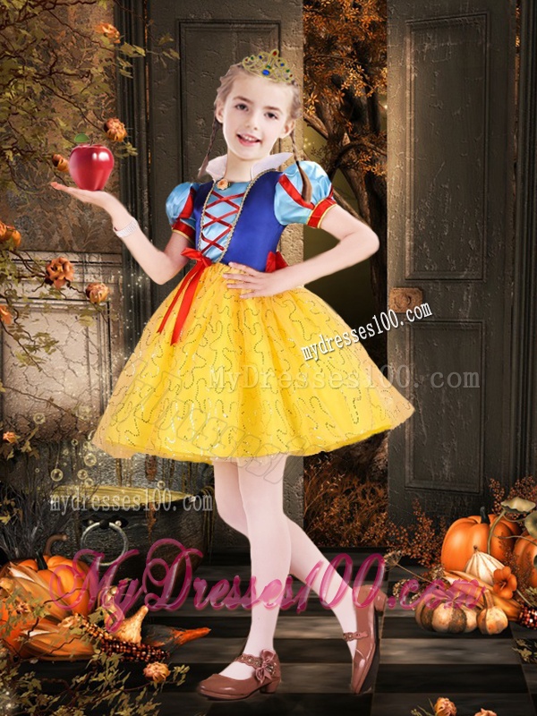 Cheap Short Sleeves Bowknot Little Girl Pageant Dress in Multi Color