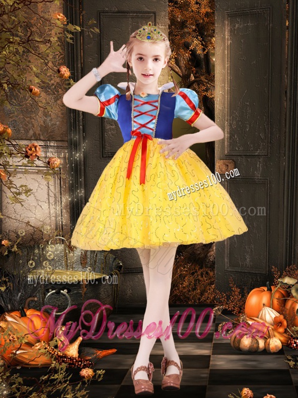 Cheap Short Sleeves Bowknot Little Girl Pageant Dress in Multi Color