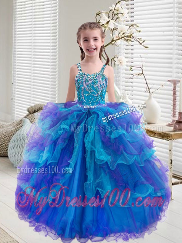 Comfortable Beaded and Ruffled Layers Little Girl Pageant Dresses in Multi Color