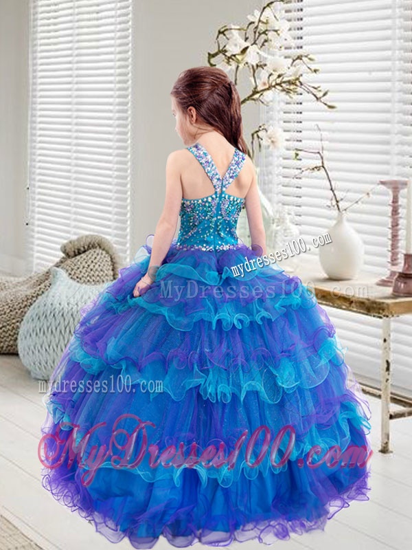 Comfortable Beaded and Ruffled Layers Little Girl Pageant Dresses in Multi Color
