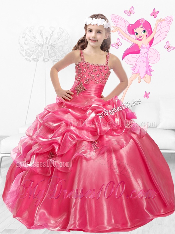 Discount Straps Beaded Little Girl Pageant Dresses with Side Zipper