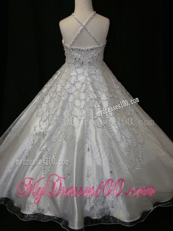 Elegant A Line Beaded Decorated Halter Top and Bodice Little Girl Pageant Dress