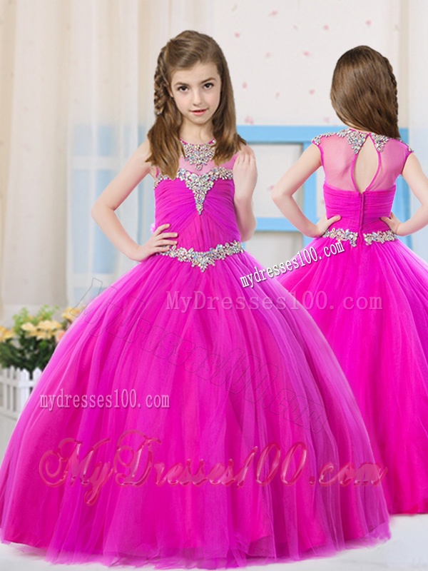 Elegant Ball Gowns Scoop Tulle Little Girl Pageant Dress with Beading