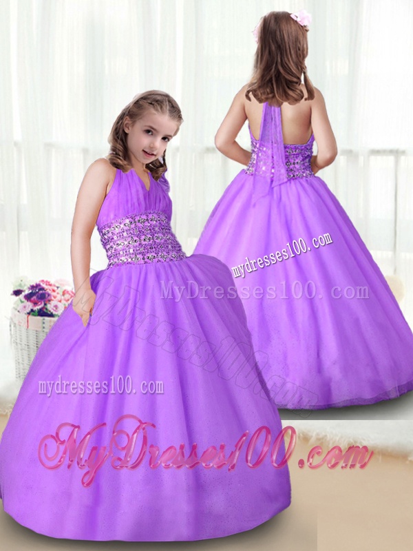 Fashionable Halter Top Little Girl Pageant Gowns with Beading