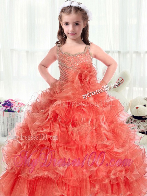 Fashionable Straps Little Girl Pageant Dresses with Beading and Ruffles