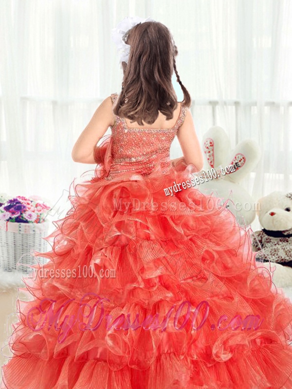 Fashionable Straps Little Girl Pageant Dresses with Beading and Ruffles