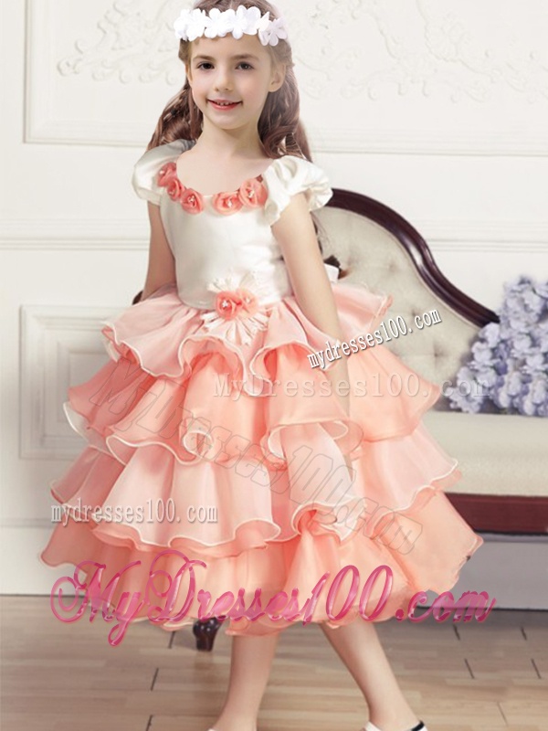 Lovely Mini Length Scoop Little Girl Pageant Dresses with Hand Made Flowers