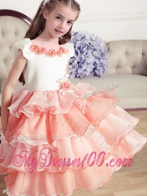 Lovely Mini Length Scoop Little Girl Pageant Dresses with Hand Made Flowers