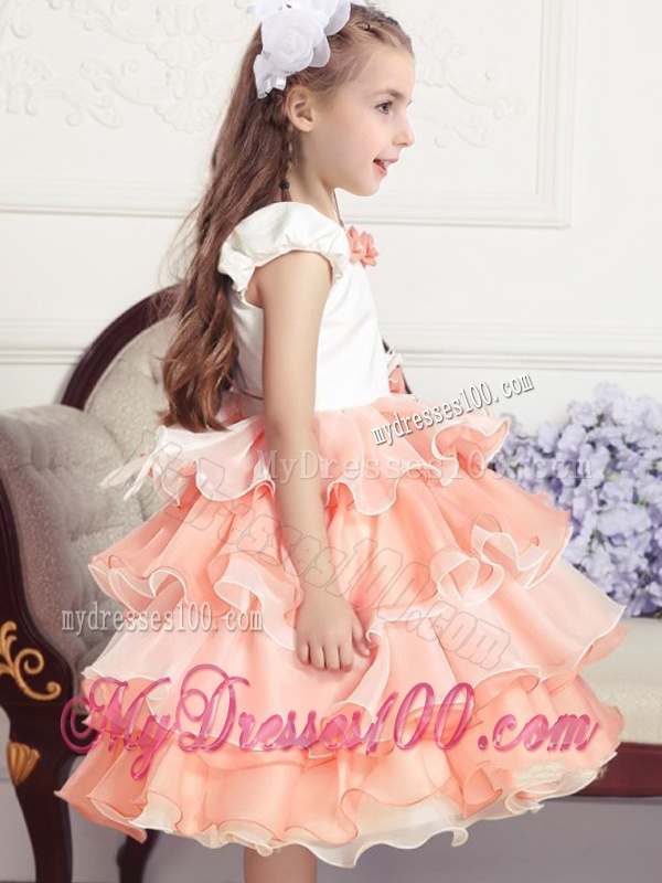 Lovely Mini Length Scoop Little Girl Pageant Dresses with Hand Made Flowers