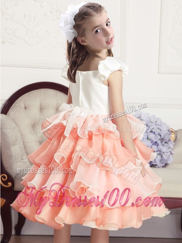 Lovely Mini Length Scoop Little Girl Pageant Dresses with Hand Made Flowers