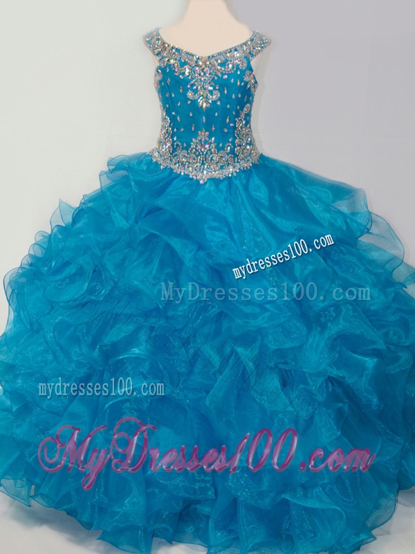 New Style Baby Blue Little Girl Pageant Dress with Beading and Ruffles