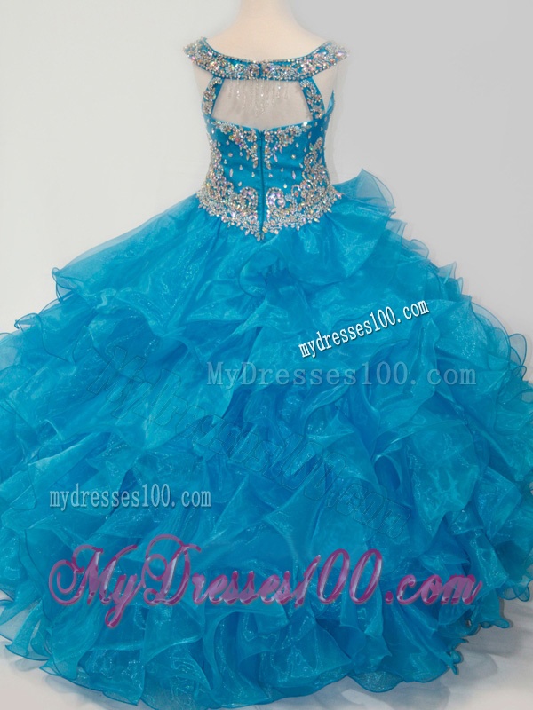 New Style Baby Blue Little Girl Pageant Dress with Beading and Ruffles