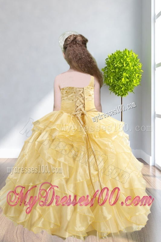 Ruffles and Beading 2016 Popular Little Girl Pageant Dress with One Shoulder