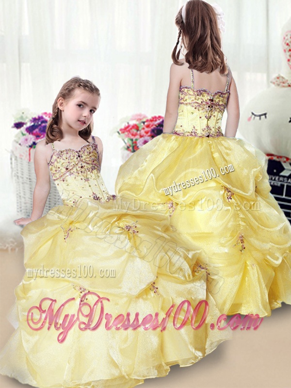 Wonderful Beading and Appliques Yellow Little Girl Pageant Gowns