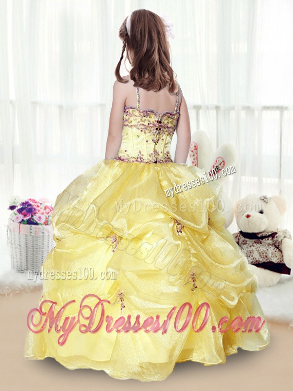 Wonderful Beading and Appliques Yellow Little Girl Pageant Gowns