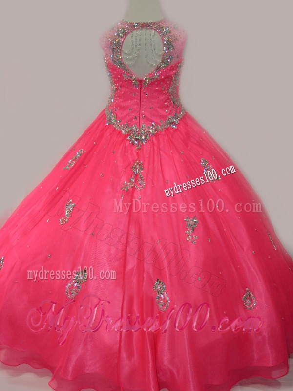 2016 Fashionable Beaded and Applique Little Girl Pageant Dress with V Neck