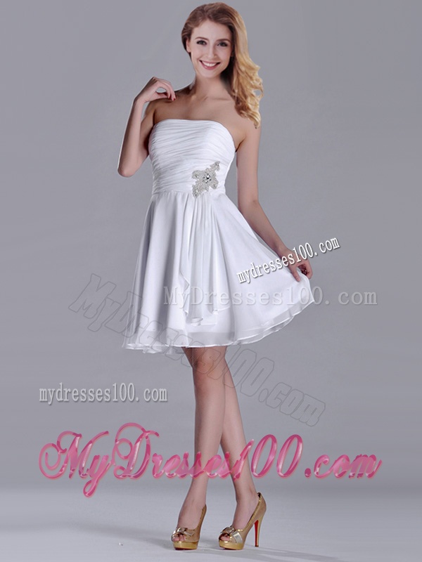 2016 Elegant Empire Strapless Beaded White Bridesmaid Dress in Chiffon