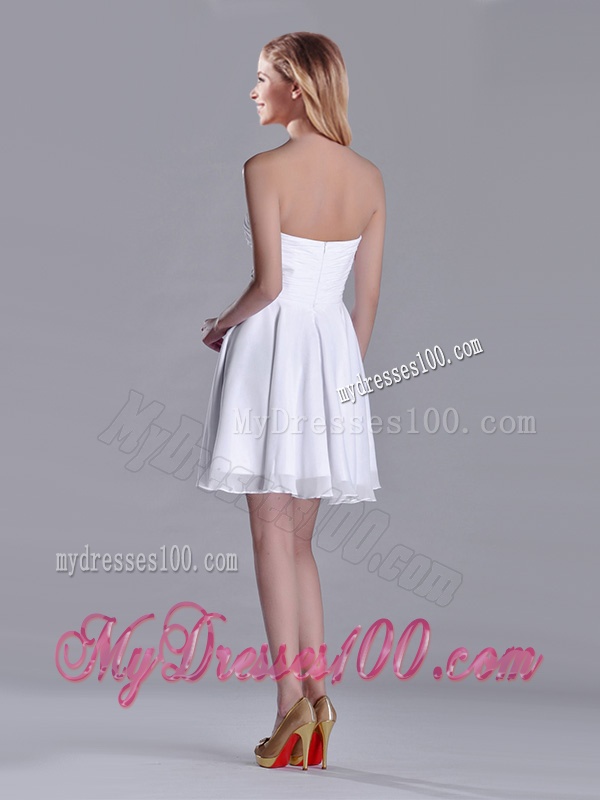 2016 Elegant Empire Strapless Beaded White Bridesmaid Dress in Chiffon